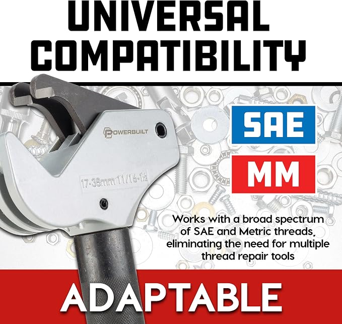 Powerbuilt Universal Thread Repair Tool 11/16" - 1-1/2" SAE / 17-38mm Metric - Fix Damaged Threads Tool - 643029ECE