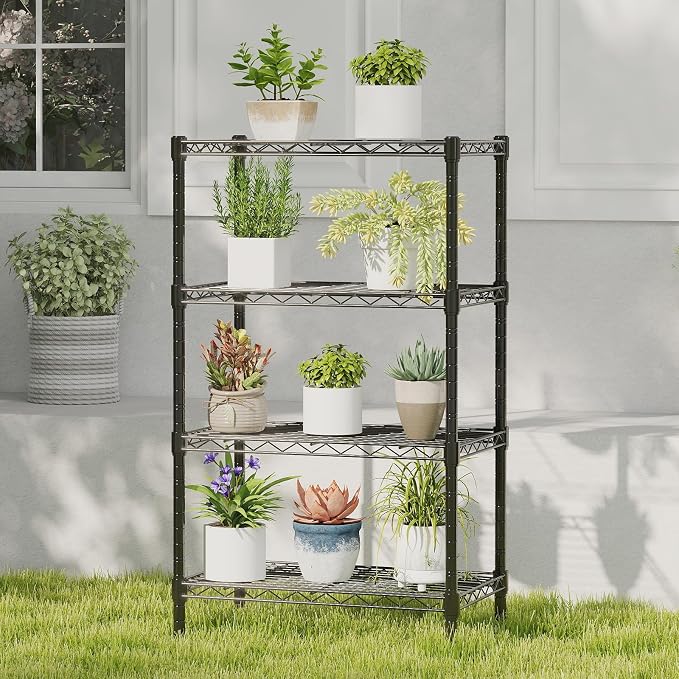 NEWBULIG 4-Tier Metal Wire Storage Shelves, Adjustable Heavy Duty Steel Shelving Unit, Freestanding Storage Rack Organizer for Kitchen, Pantry, Garage, Bathroom, 23.2" W x 13.4" D x 47.2" H, Black