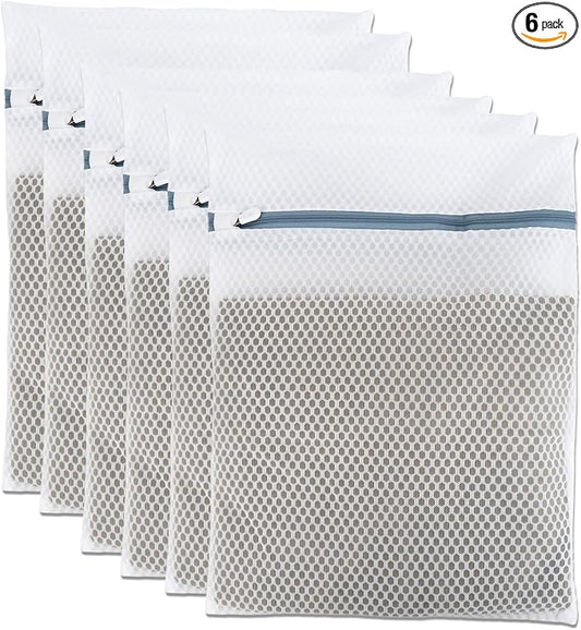 Honeycomb Mesh Laundry Bags for Delicates, 6Pcs Bra & Lingerie Wash Bags with Zipper, Mesh Washing Bags for Machine 12x16 Inch