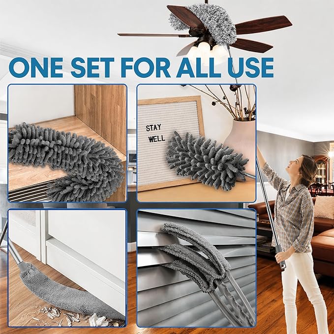 Microfiber Feather Duster, Duster with Extension Pole 30-100 Inches,Ceiling Fan Cleaner Duster Retractable Gap Dust Brush Cleaner for Cleaning Cobweb,High Ceiling,Blinds, (Dark Gray) | Ceiling Fan Cleaner Duster Retractable Gap Dust Brush Cleaner for C...
