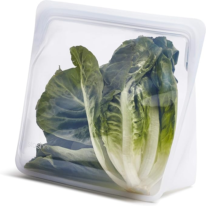Stasher Silicone Reusable Storage Bag, Stand-Up Mega Bag, Reusable Freezer Bags, Microwave, Dishwasher, Oven Safe, Sous Vide, Premium Lunch Container, Eco Friendly, Food Storage Bags, 104 oz, Clear
