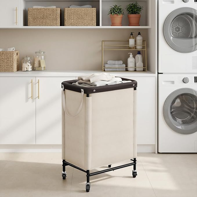 StorageWorks Laundry Hamper with Wheels and Removable Liner Bag, Beige, 90L