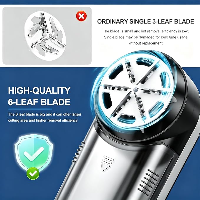 Fabric Shaver, Cordless Lint Remover, 6-Blade Sweater Defuzzer for Clothes | Lint Remover Rechargeable Sweater Defuzzer Sweater Shavers to Remove Pilling for Clothes, Couch, Furniture, Fuzz Remover