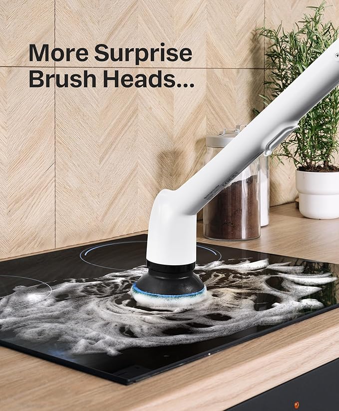 LyriFine Electric Spin Scrubber, New Full-Body IPX7 Waterproof Bathroom Cleaner Brush, Shower Scrubber with Long Handle & 2 Speed, Heads Replacement, Cleaning Supplies for Tub Shower Tile Floor
