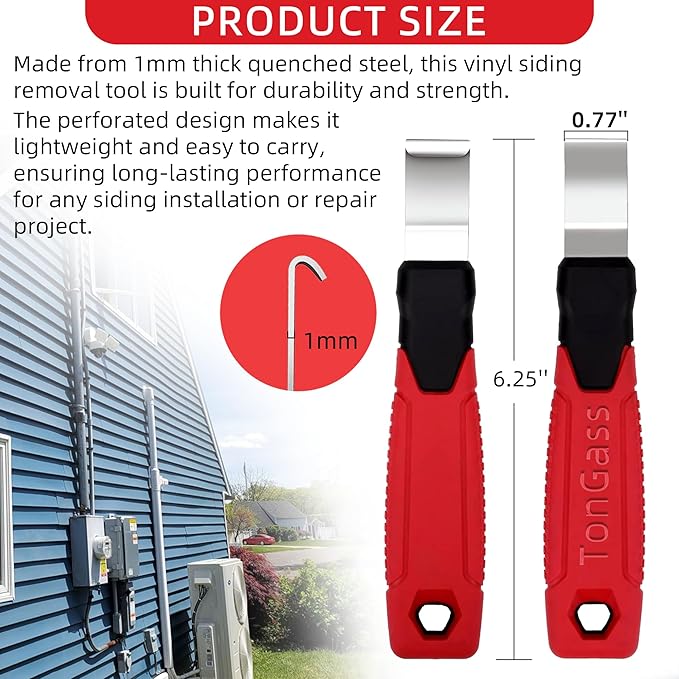 TonGass Vinyl Siding Removal Tool with Extra Long Non-Slip Grip Handle | Steel Blade Vinyl Installation and Removal Tool, The Ultimate Vinyl Siding Zip Tool, Avoid Damaging Vinyl Siding Tool