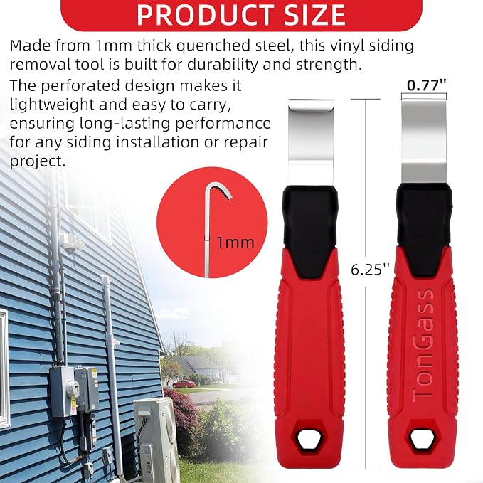 TonGass Vinyl Siding Removal Tool with Extra Long Non-Slip Grip Handle | Steel Blade Vinyl Installation and Removal Tool, The Ultimate Vinyl Siding Zip Tool, Avoid Damaging Vinyl Siding Tool