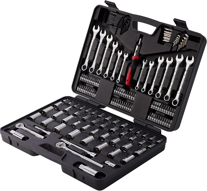 161-Piece Mechanics Tool Set with SAE Metric Sockets | Premium alloy steel full socket wrench kit. Professional automotive repair hand tool set for garage, car and truck