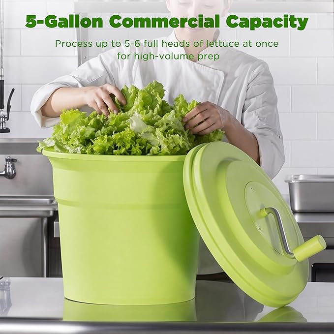 CURTA 20 Quart (5 Gallon) Commercial Salad Spinner, Heawy Duty Manual Lettuce Dryer with Built-in Drain Hose, Large Vegetable Washer Holds 7 Lettuce Heads for Restaurant Kitchen Prep