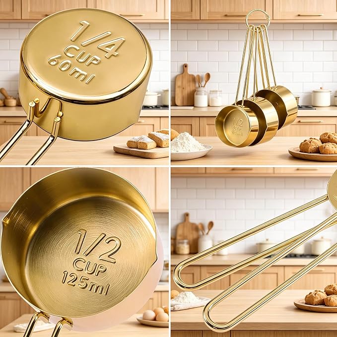 4pcs Stainless Steel Measuring Cups Set Kitchen Accessories Baking Tea Coffee Measuring Tools (gold-4pcs)