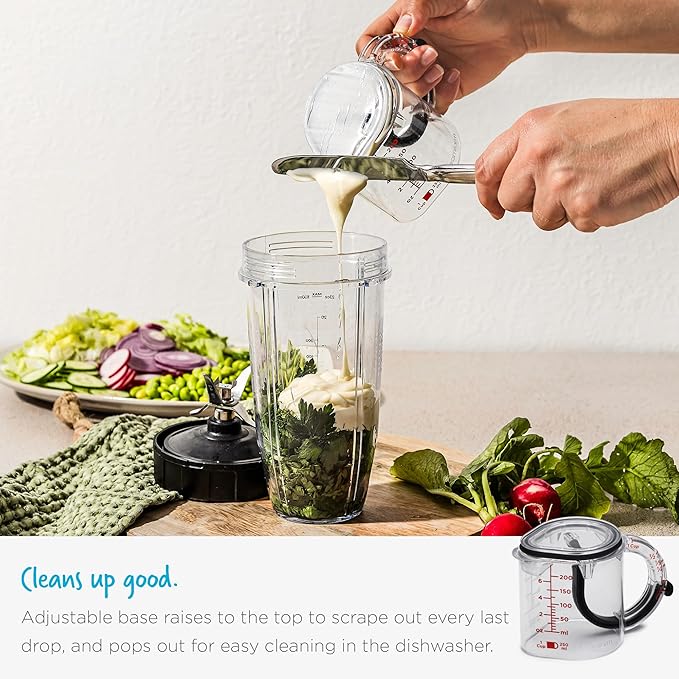 Dreamfarm Upcup All-in-1 Adjustable Measuring Cup, Metric & Imperial Measurements up to 1 Cup - Black/Clear | Measures dry and liquid ingredients and scrapes itself clean, easy-to-read metric and imperial measurements, microwave safe
