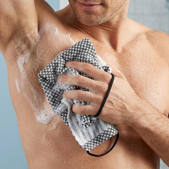 Yiclick Dual-Textured Exfoliating Washcloth Towel - Back Scrubber for Use in Shower Bath, Exfoliating Body Scrubber Exfoliator, Japanese Exfoliate Loofah Lufa Sponge Wash Cloth for Women Men