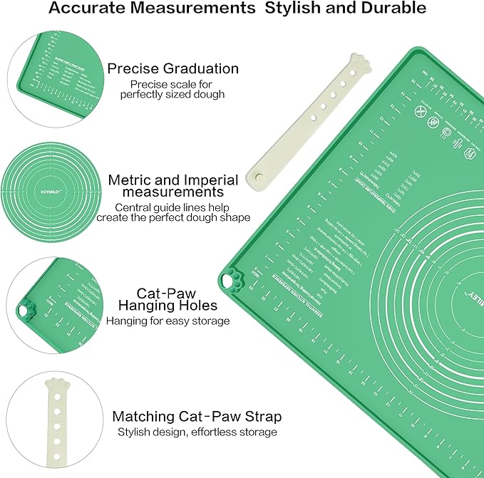 Extra Large Food Grade Platinum Silicone Pastry Mat 28 x 20, Non-Slip Non-Stick Baking Mat for Rolling Dough with 5mm Raised Edge, Measurements & Baking Guide for Bread, Pizza, Pie & Sourdough