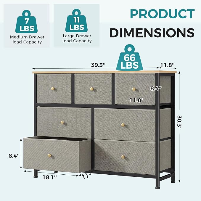 OLIXIS 7 Drawer Closet Organizer, Storage Tower with Sturdy Steel Frame | Dresser for Bedroom, Wooden Top & Easy Pull Fabric Bins, Clothes Organization, Living Room Entryway, Dark Green