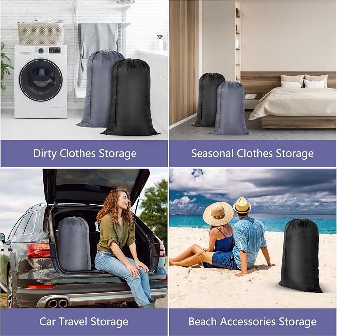OTraki 2 Pack Large Laundry Bag 28x45 Inch Heavy Duty Laundry Wash Bag | Laundry Basket Liner Bags Hamper Bag Dirty Clothes Organizer with Drawstring Closure Drying Do Not Exceed 176℉, Grey&Black