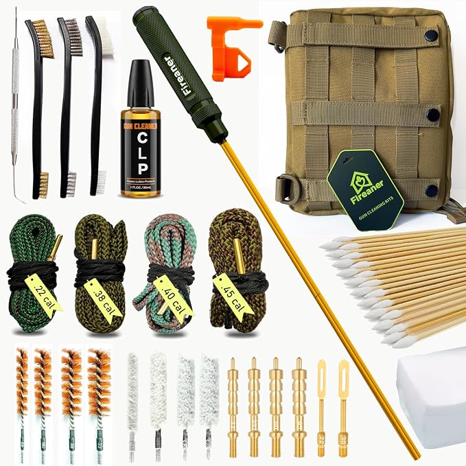 Handgun&Pistol Cleaning Kit for 9mm, .22, .380, .40, .45Cal with Ripcord | CLP, Chamber Tool & Brass Bore Brush with Range Bag for Pistol,Includes 100 Gun Cleaning Swabs& Patches