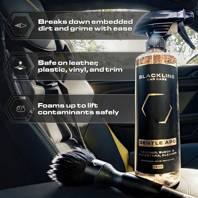 Blackline Car Care - Gentle APC - Streak free total Interior Cleaner and Protectant, Safe for Cars, Motorcycles & More. 16 fl oz leather upholstery cleaner - interior car fabric cleaner, GTL001