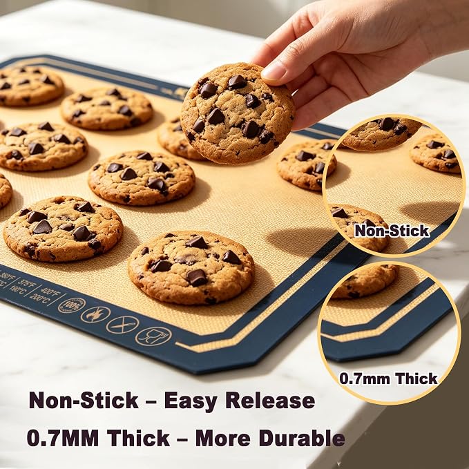 Silicone Baking Mat 16.5″ × 11.6″- 2 Pack, Non-Stick & 500°F Heat Resistant Macaron Silicone Mats, Easy to Clean Reusable Food-Grade Silicone Cookie Sheet for Baking Supplies Fit Half Sheet Pan
