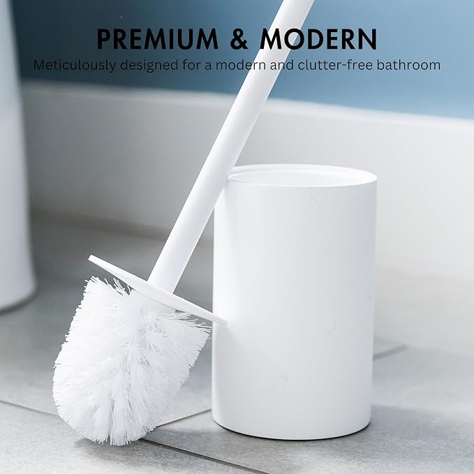 Yew Design Matte White Toilet Bowl Brush for Bathroom with Holder - Bathroom Cleaner Scrubber with Sleek Design, Sturdy, and Durable Bristles