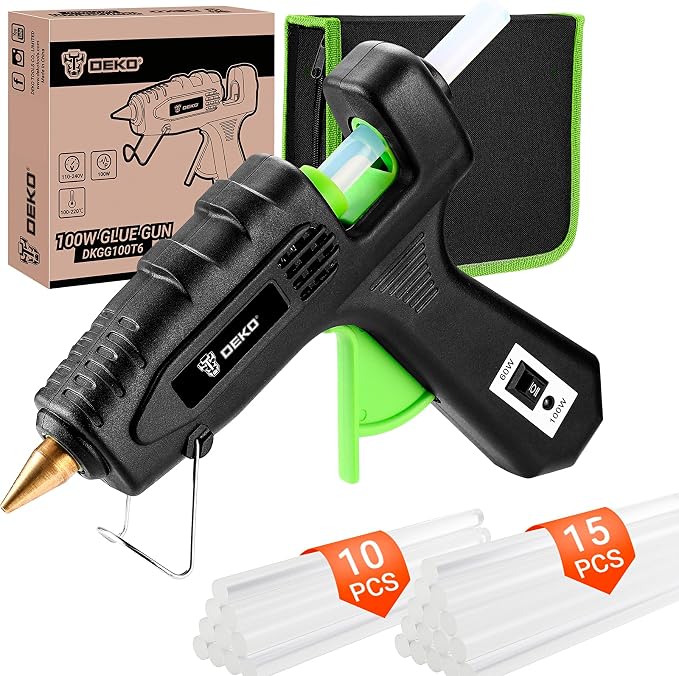 Hot Glue Gun Full Size: DEKOPRO 60/100Watt Dual Temp Hot Glue Gun Kit with 25 Glue Sticks, Organize Storage Case, Heavy Duty Heat Glue Gun Tool Set for Home Repair, Art & Crafts, DIY Black