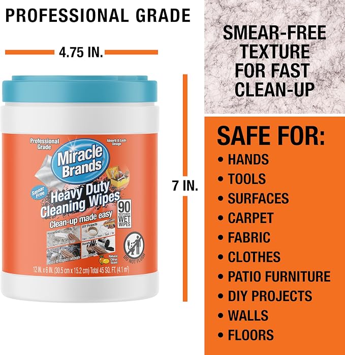 MiracleWipes for Heavy Duty Cleaning (90 Count) - All Purpose Cleaner, Kitchens, Bathrooms, Countertops, Hands, Indoors, Outdoors - Removes Grease, Grime, Crayon, Dirt & More (Pack of 2)