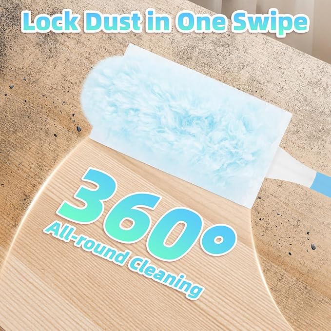 Duster Refills for Swiffer Duster, 30 Count Blue Duster Kit with Handle | 360° Multi-surface Dusters, 5X Microfibers Trap Dust, Disposable Heavy Duty Dusters for Home, Office Cleaning