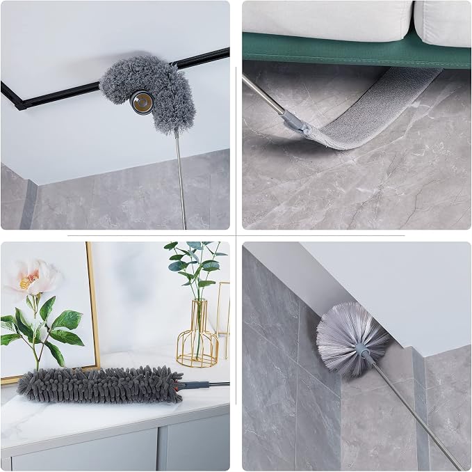 BOOMJOY Microfiber Feather Duster 7PCS, Bendable Dusters with 100 inches Extension Pole for Cleaning High Ceiling, Fan, Blinds, Cobweb, Furniture, Cars