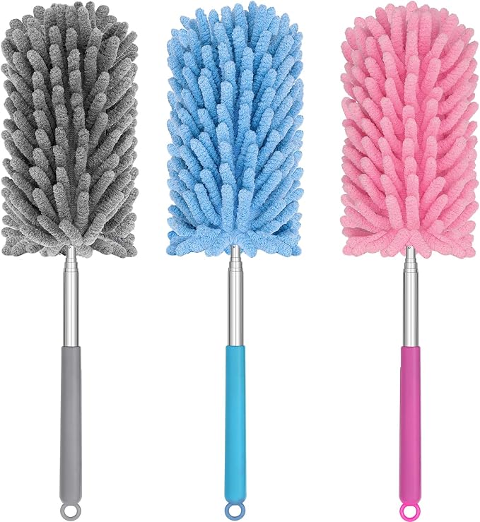 Mini Duster for Cleaning, 360° Bendable Hand Dusters with Extension Pole, Washable Small Duster for Car Interior, Office, Furniture