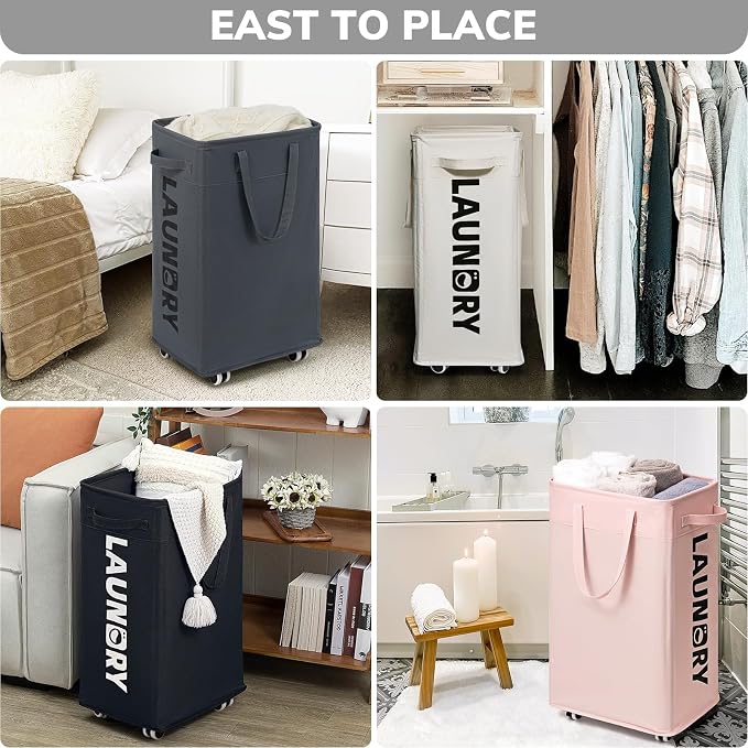 Goodpick 75L Dirty Clothes Hamper with Removable Wash Bag, Rolling Hamper | Black Laundry Hamper with Wheels, Large Laundry Basket with Handles for Dorm Laundry Room, Rolling Laundry Basket