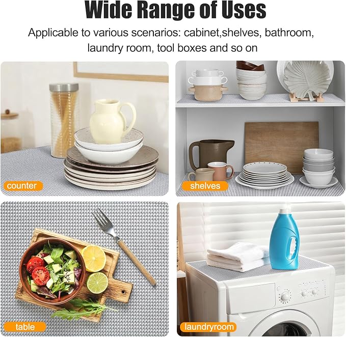 Songrey Non-Slip Shelf Cabinet and Drawer Liner, 12IN x 20FT, Light Gray | No Adhesive Residue, Strong Grip, Thick PVC Mat, for Kitchen Shelves, Bathroom Drawers, Home Essentials, Snip to Fit