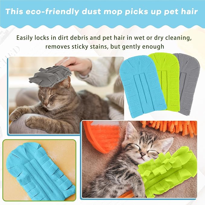 Zubebe 6 Pcs Duster Refill Reusable Fleece Duster Refills Feather Flat Dusters Multi Surface Washable Cleaning Pads Tools for Home, Blinds, Car, Pet, Furniture, Fans (Blue,Green,Grey)