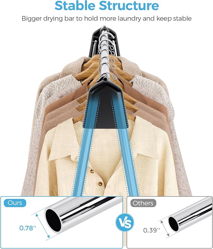 APEXCHASER Clothes Drying Rack Foldable, Portable Clothes Airer, 48" H | Stainless Steel, Folds Flat to Storage, Lightweight Design, Non-slip Feet, Easy to Carry, Versatile for Room/Balcony/Dorms