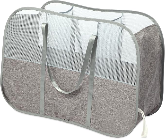 Collapsible Laundry Baskets with 3 Compartment, 150L Tear-proof Pop Up Hamper, Foldable Laundry Basket with Tote Handles, Dirty Clothes Hamper for Laundry, Bedroom, Bathroom, Dorm Grey