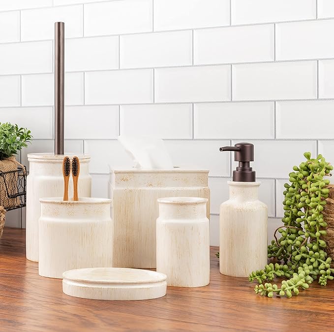 Creative Scents Rustic Luxe Tissue Box Cover Square – Beige Tissue Box Holder Square with Oval Opening for Easy Access - Tissue Holder with Modern Rustic Design Fits Any Farmhouse Bathroom Decor