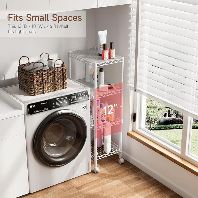 Golpart 4Tier Adjustable Storage Shelves Metal Wire Shelving Standing Shelf | Utility Heavy Duty Unit Rack Closet Organize for Home Kitchen Laundry Room Organization Pantry 11.6"Dx17.6"Wx44"H White