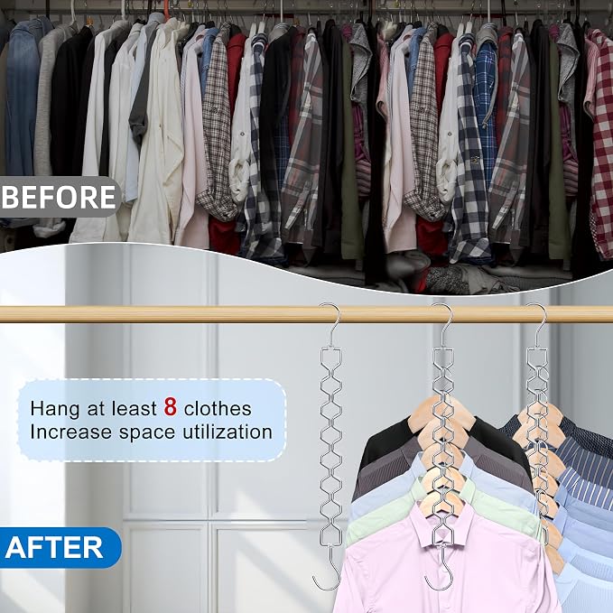 12 Pack Space Saving Hangers for Clothes, Sturdy Metal Hangers Heavy Duty | Magic Clothes Space Saver Hanger Organizer with 360° Swivel Hook, Closet Organizers and Storage Dorm Room Essentials Silver