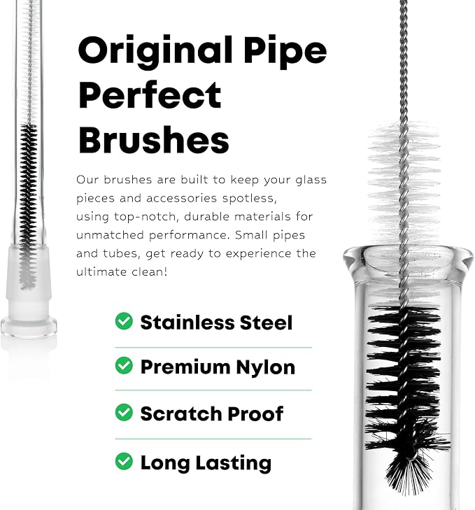 Pipe Perfect Original Cleaning Brush Set – Multi-Size Detail Brushes for Glass, Bottle, Tube & Narrow Openings | Deep Cleaning Kit for Hard-to-Reach Areas | Durable Reusable (Original Pack)