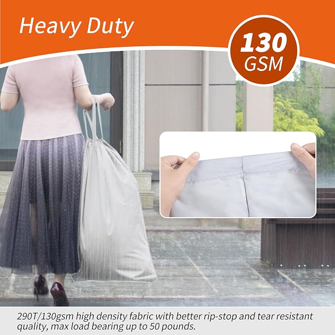 2 Pack Extra Heavy-Duty Laundry Bag with Handles, Silver, 28x36" | Machine Washable, Large Storage Bag, Reinforced Handles, Drawstring Closure & ID Tag, For College Dorm Travel
