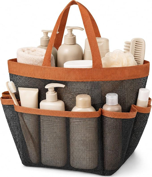 Mesh Shower Caddy Portable for College Dorm Room Essentials for girls, Large 9-Pocket Shower Basket, Quick-Draining Mesh Shower Tote Bag for Gym, Pool, Beach & Travel