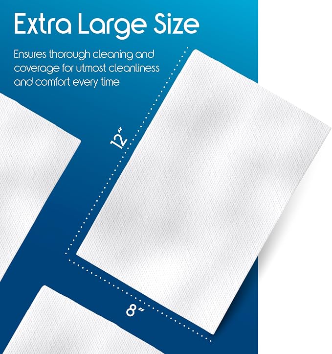 Inspire Adult Wet Wipes, Wash Cloths, Incontinence & Cleansing for Elderly Extra Large, 8"x12" (Pack of 8)