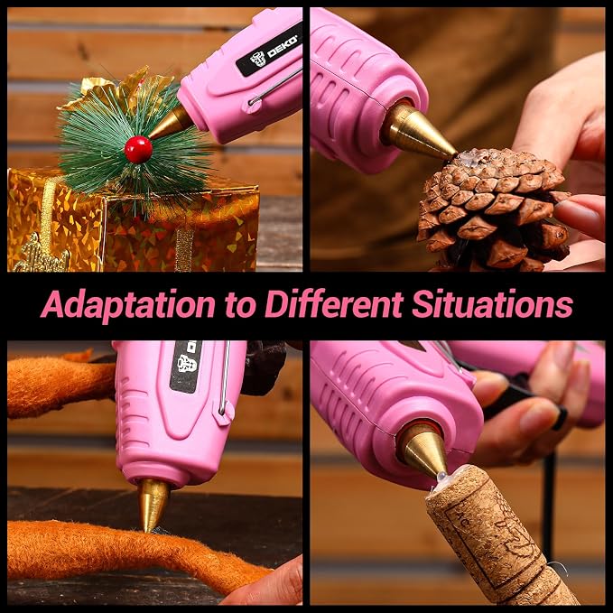 Hot Glue Gun Full Size: DEKOPRO 60/100Watt Dual Temp Hot Glue Gun Kit with 25 Glue Sticks, Organize Storage Case, Heavy Duty Heat Glue Gun Tool Set for Home Repair, Art & Crafts, DIY Pink
