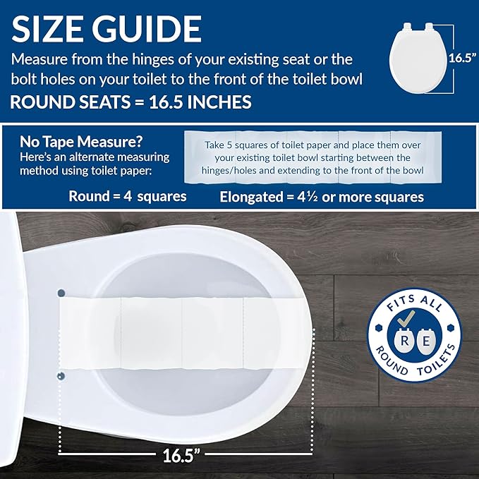 Mayfair Padded Toilet Seat, Cushioned Soft Vinyl over Wood Core Seat, Secure Hinges, Easy Clean, Made in USA, Round, Black
