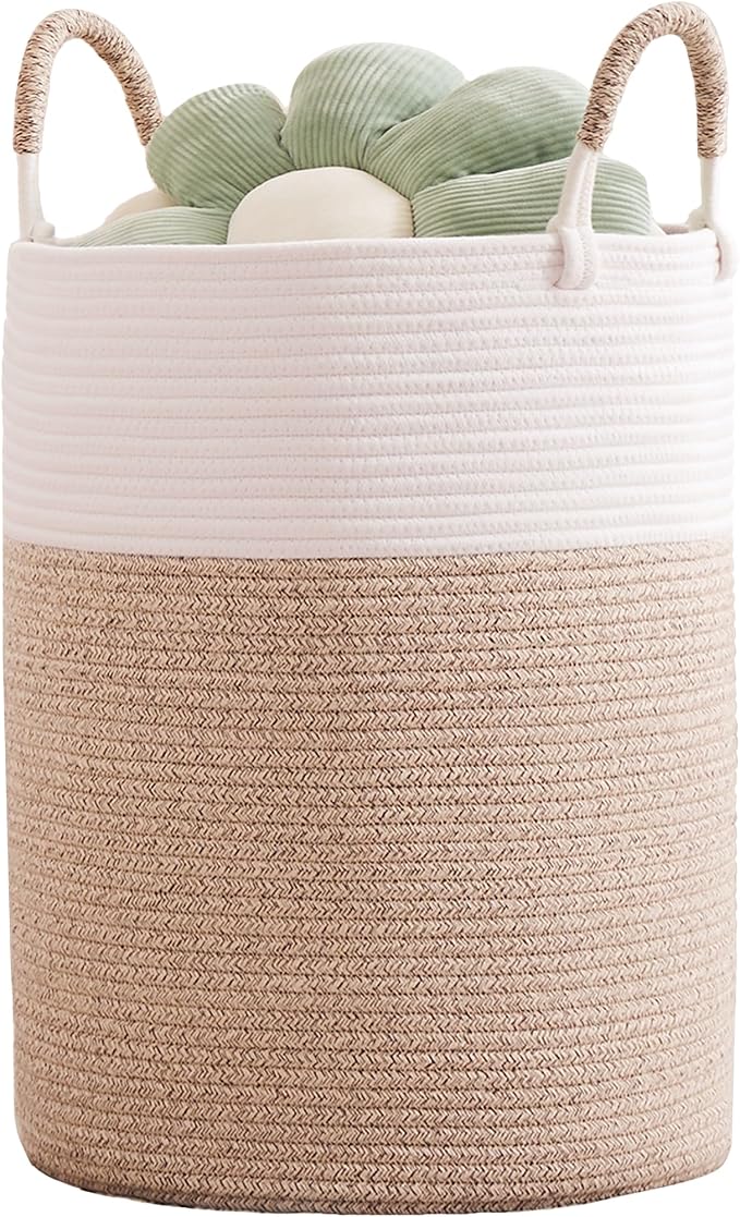 80L Extra Large Laundry Hamper Tall Woven Laundry Basket, Brown | Clothes Hamper, Blanket Basket for Living Room Bathroom Bedroom, 16"L x 16"W x 22"H