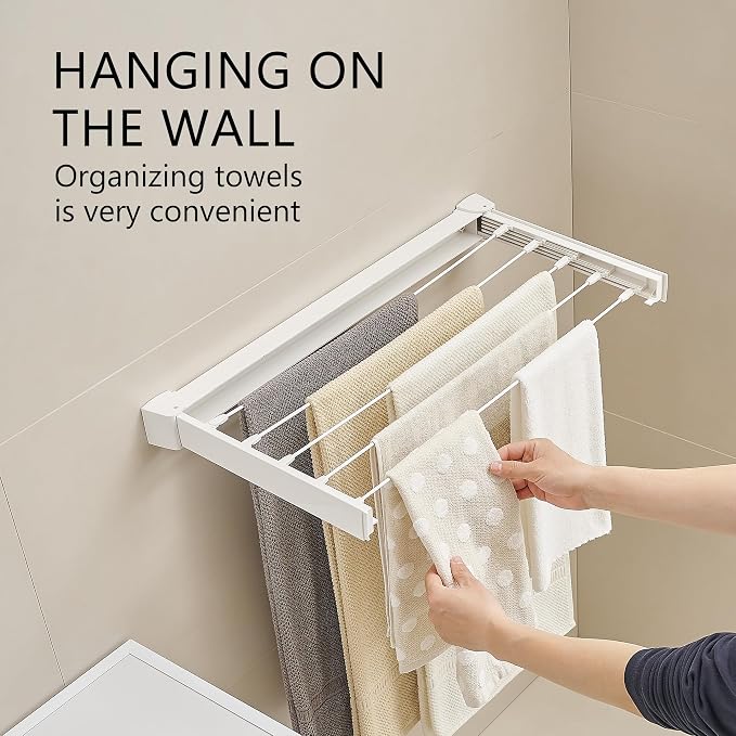 JOOM Wall Mounted Clothes Drying Rack, 27.5 Inch Foldable Rack, White | 5 Aluminum Rods, 60 lb Capacity Collapsible Wall Mount Laundry Drying Rack for Laundry Room, Bathroom, Balcony