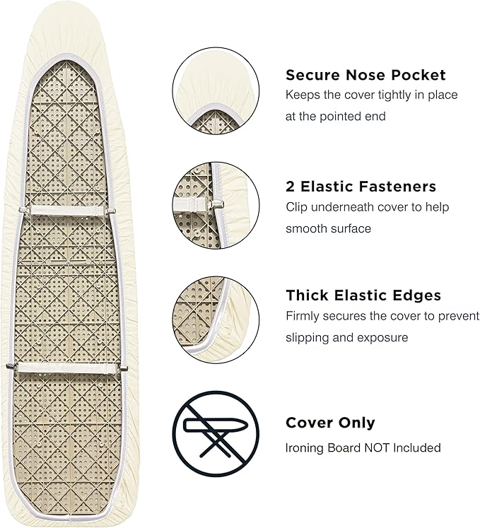 UniSimp Ironing Board Cover and Pad 15"x54" Extra Thick Natural Cotton, Scorch and Stain Resistant Padding,Standard Size Iron Board Cover with Fasteners Heavy Duty Elastic Edge, Beige