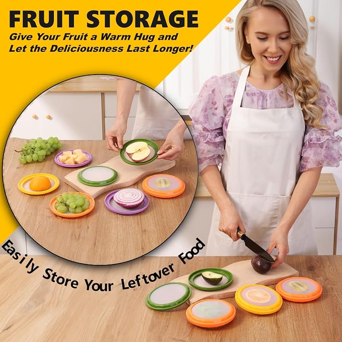 Silicone Food Storage Containers, 4Pcs Avocado Saver Produce Holder | Keep avocados fresh! Reusable Onion Storage for tomato, lemons, garlic & potato. Fresh fruit fridge organizers.