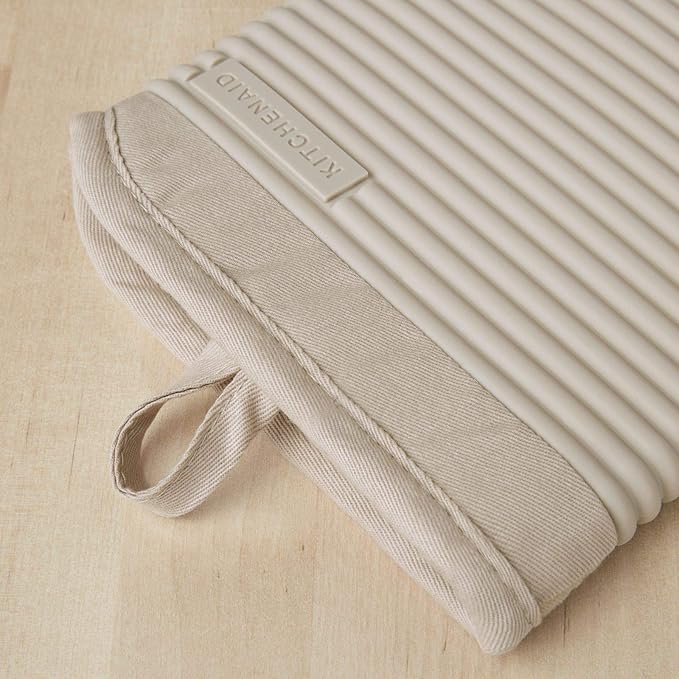 KITCHENAID Ribbed Soft Silicone Oven Mitt 2-Pack Set, 7.5"x13", Milkshake