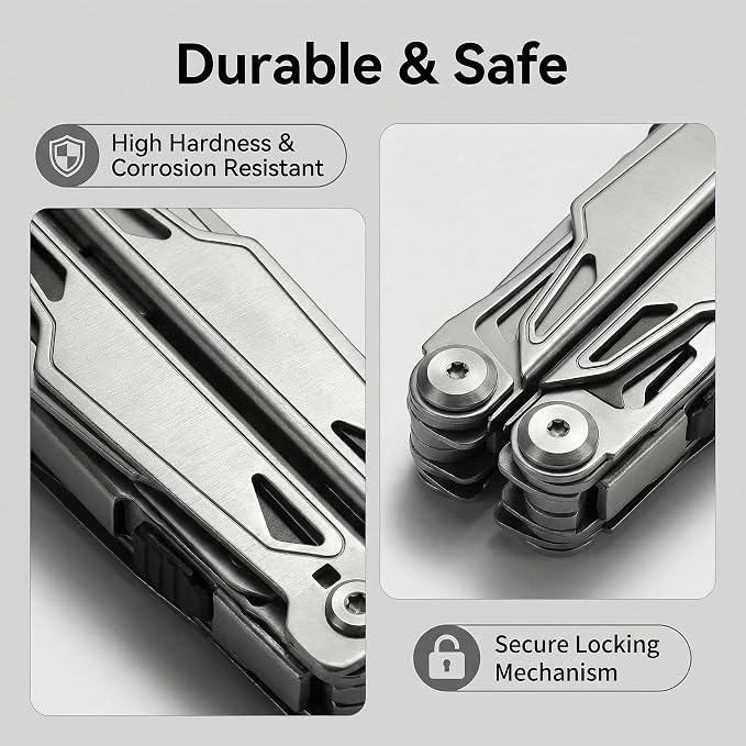 Multitool, 28-in-1 Stainless Steel Multi-Tool with Pocket Knife, Self-locking Pliers, Bottle Opener Professional Multi Tool for Outdoor, Survival, Camping, Hiking, Hunting - Silver