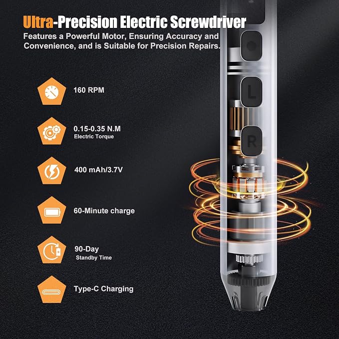 83-In-1 Mini Electric Screwdriver Set Cordless Precision Screwdriver | with 72 Drill Bits/Led Light/5 Torque Settings Multi-Purpose Precision Repair ToolSet for Phone Laptop Switch Camera Watch