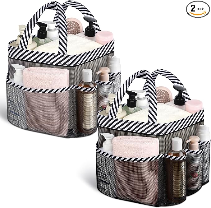 Attmu Mesh Shower Caddy Portable for College Dorm Room Camping Essentials, Shower Caddy Dorm with 9-Pockets, Large Capacity Hanging Basket Bathroom Bag for Toiletry, Swimming, Gym, Camp, Beach