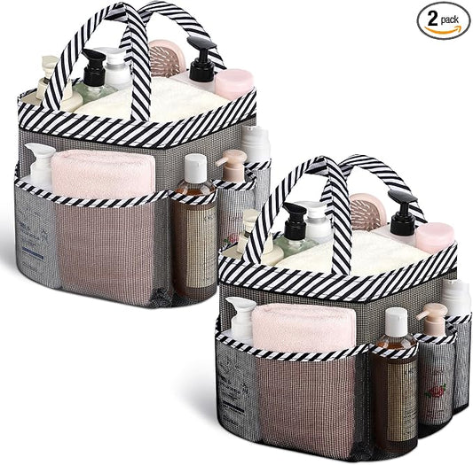 Attmu Mesh Shower Caddy Portable for College Dorm Room Camping Essentials, Shower Caddy Dorm with 9-Pockets, Large Capacity Hanging Basket Bathroom Bag for Toiletry, Swimming, Gym, Camp, Beach
